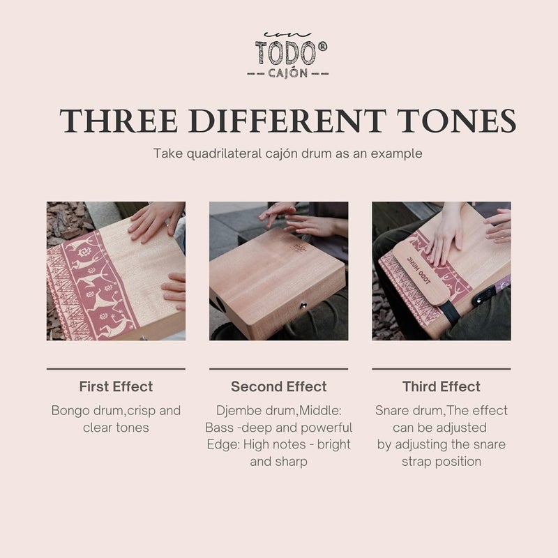 TODO The Nile Travel Cajon: 3-Tone Portable Cajon with Adjustable Snare, Handcrafted & Includes Carry Bag - for Adults and Kids（12-Sided) - Image 4